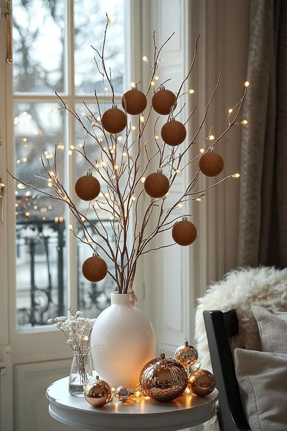 30PCS Velvet Christmas Ball Ornaments Set, 2.36" Shatterproof Baubles for Christmas Tree Decorations, Hanging Baubles with Soft Velvet Finish for Thanksgiving Holiday Party Décor, Brown