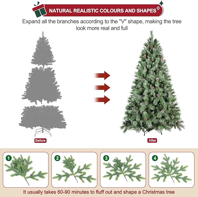 Christmas Tree 7.5ft, PLuxury Pine Needle -Premium Christmas Trees Flocked Trees - Artificial Xmas Tree