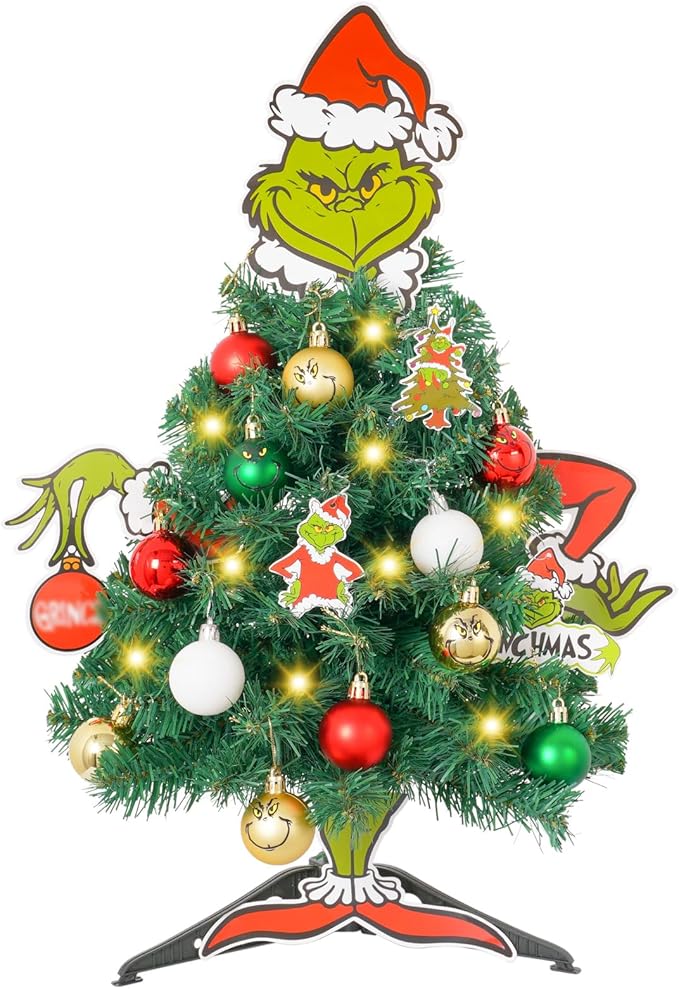 Mini Christmas Tree with Head Arms Legs Tabletop Small Christmas Tree with Lights Thief Body Decorative Ornaments for Home Party Decor