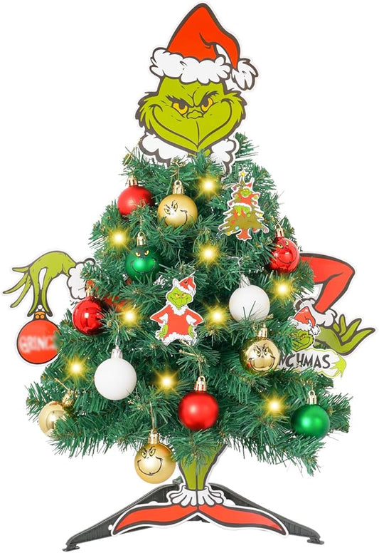 Mini Christmas Tree with Head Arms Legs Tabletop Small Christmas Tree with Lights Thief Body Decorative Ornaments for Home Party Decor