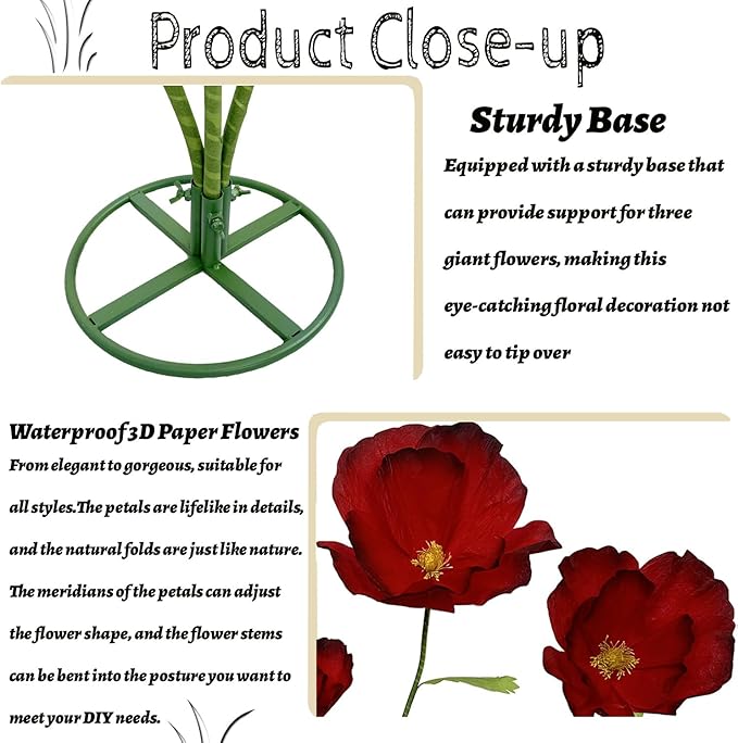 Giant Flowers for Decoration - 3Pcs Large Flowers for Backdrop Home Decor Paper flowers Artificial Realistic Faux Flower for Living Room, Bedroom, Wedding Party, Birthday Party, Celebrations (Red)