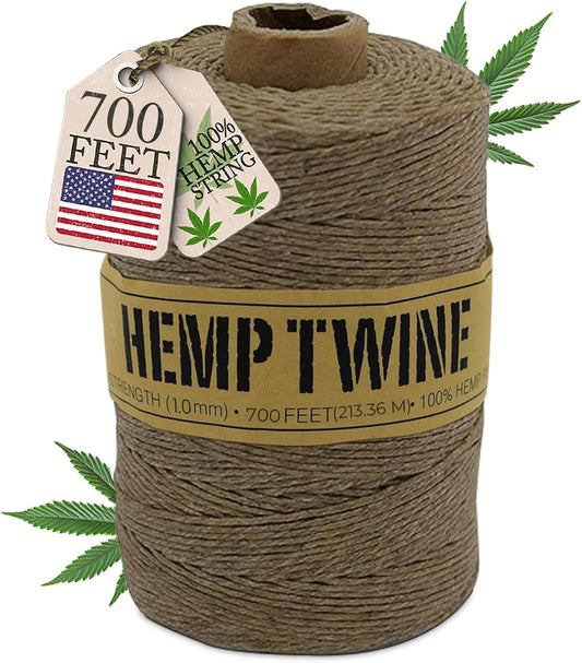 Hemp Twine for Gardening - Twine for Crafts - Organic Natural Hemp String for Wick + Lighter - Strong Durable Cord for Decoration + Macrame - 1MM Waxed 300G/700 Ft. - 20 lb. Test Strength - Natural