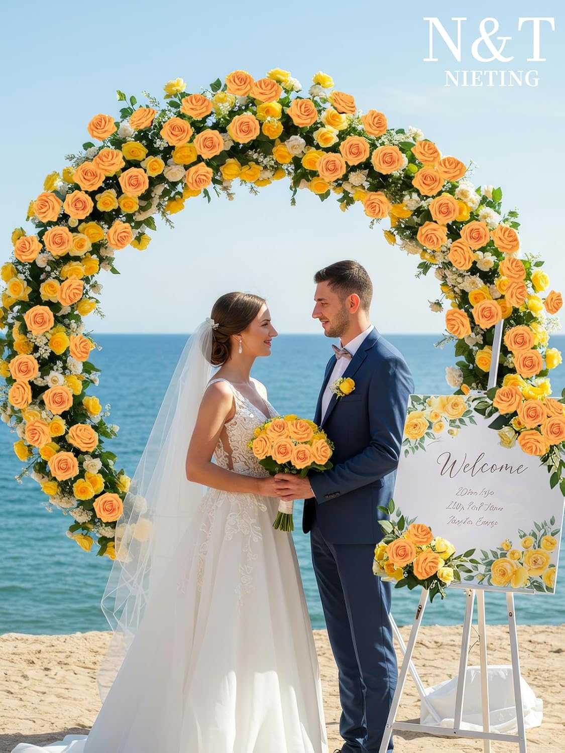 N&T NIETING Artificial Flowers, Fake Flowers Orange Roses Perfect for DIY Wedding Bridal Bouquets Centerpieces Bridal Shower Party Home Flower Arrangement Decorations, 25Pcs