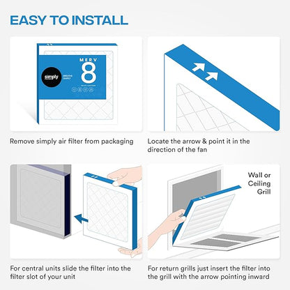 Simply 17.25x26x1 Air Filter, Merv 8, 4 Pack, For Home AC Furnace & HVAC (Actual Size: 17.25x26"x0.75") DUST, Pet, & Allergy Control