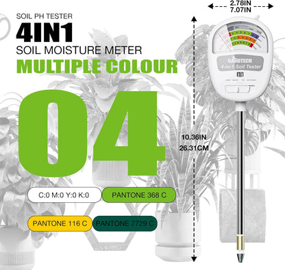Gardtech Soil Moisture Meter - 4-in-1 Soil Test Kit Without Battery, Soil Moisture/Light/Nutrients/pH Meter for Plant, Garden, Lawn, Indoor & Outdoor (Yellow)