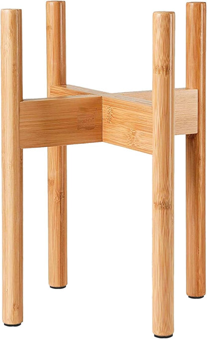 ZPirates Plant Stand for Indoor - Adjustable Sideways to fit 8 10 or 12 Inch-wide Medium-Large Planter Pots - Ideal for Live and Fake, Corner and Floor Plants - 14-inch Tall - Bamboo Wood