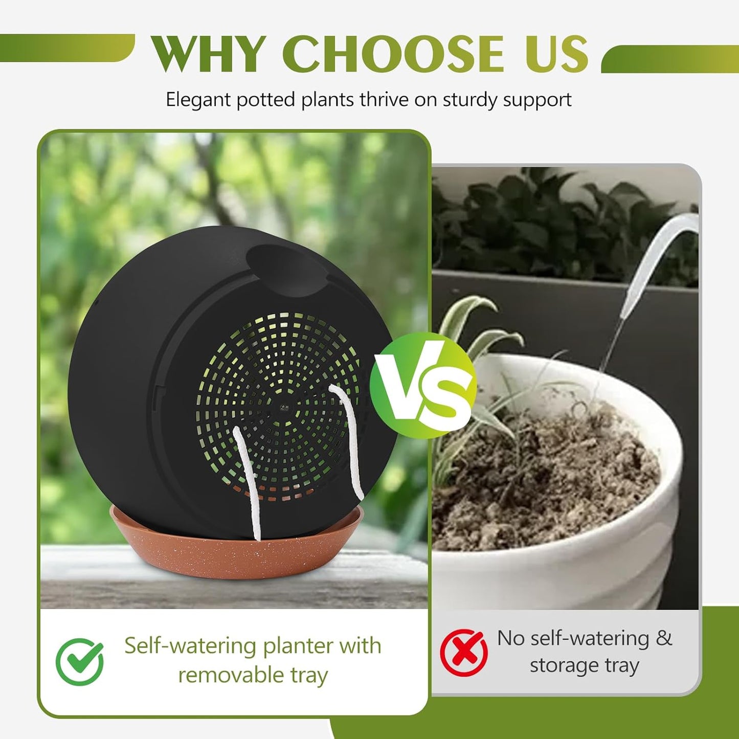 GARDIFE Hanging Planters for Indoor Outdoor Plants, 2 Pack Self Watering Hanging Pot with Drainage Holes & Removable Tray (Black, 10 inch)