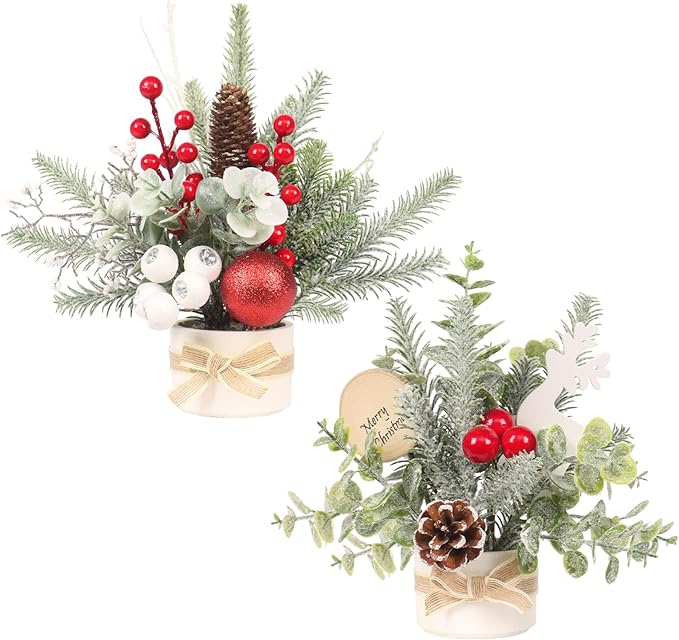 Small Mini Tabletop Christmas Tree,12" Artificial Little Potted for Christmas Decor, for Home Indoor Hliday Party Xmas Decor (Red/Green/White).