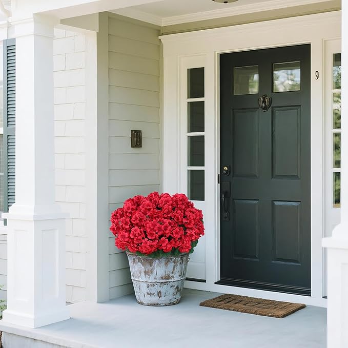 8 Bundles18" Artificial Geranium Flowers for Outdoor Spring Summer Decoration,Fake Silk Geranium Faux Plants UV Resistant for Front Door Planter Outside Home Garden Balcony Yard Porch Decor (Red)