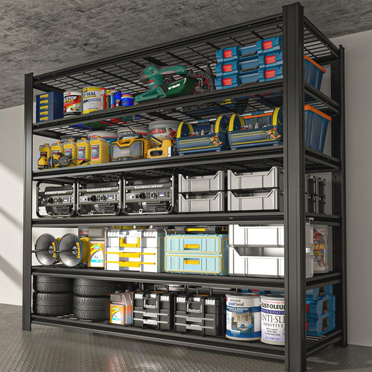 3600LBS 6 Tier Metal Shelving Unit 84" H x 55" W x 24" D, Adjustable Garage Shelves, Heavy Duty Storage Shelves for Warehouse, Basement, Kitchen, Pantry, Living Room, Black