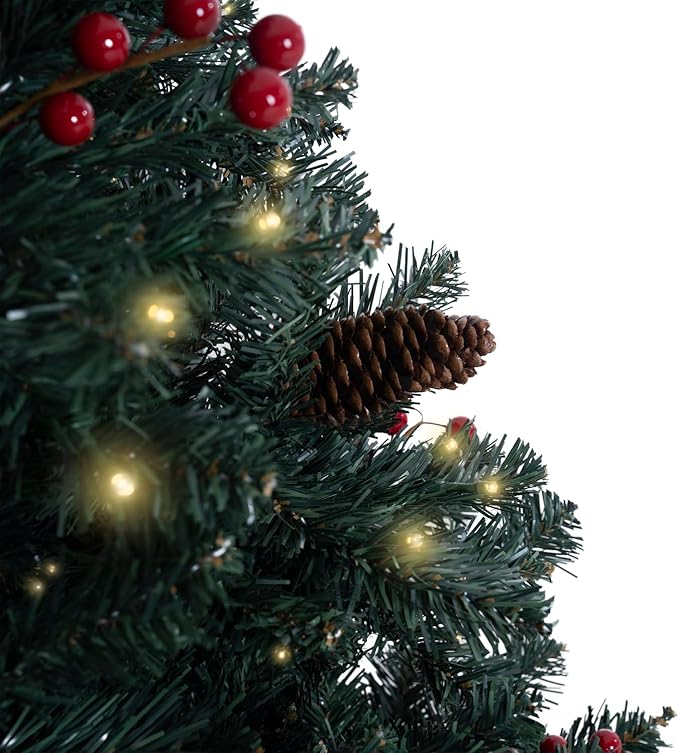 Naomi Home 7.5ft Pencil Christmas Tree with Lights, Realistic Pre-Decorated Slim Christmas Tree Prelit with 1099 Branch Tips, 350 Warm Lights and Metal Stand, Aritificial Xmas Tree