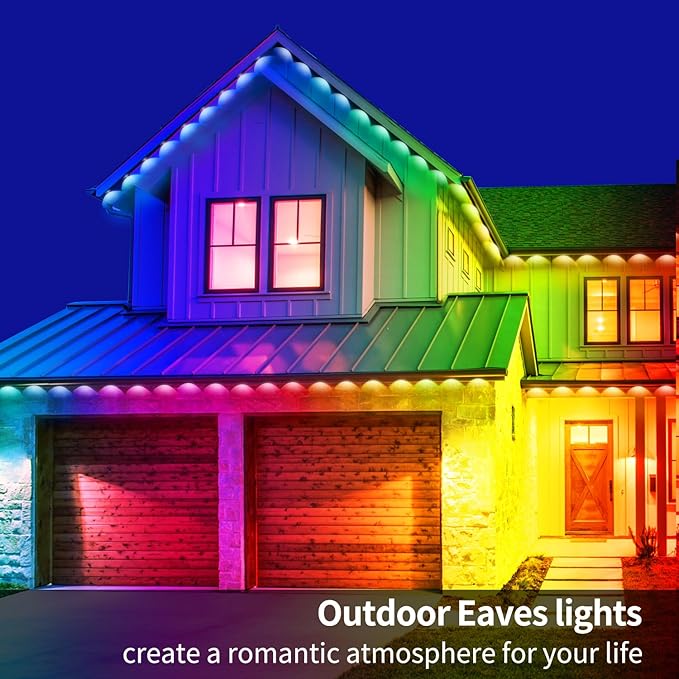 Permanent Outdoor Lights 500ft Smart Outside RGB LED Christmas Light, App Control Remote IP67 Waterproof Eternity Eaves Lighting for Halloween，House，Patio Decor ，Garden Decor, Decorations