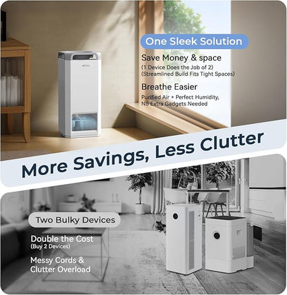 Afloia Humidifier for Bedroom Large Room - Mist Free Evaporative 2 in 1 Humidifier and Air Purifier in One Combo for Home with Top Fill 5L Tank/Humidity&Air Quality Sensor/2-24H Timer