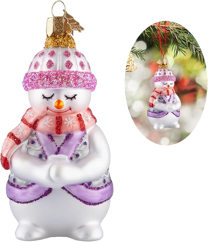 Snowman Christmas Ornaments,Blown Glass Ornaments for Christmas Tree,Purple Shy Snowman Collection Figurine Hanging Ornament,Christmas Decorations for Xmas Tree Holiday Party Daily Gifts