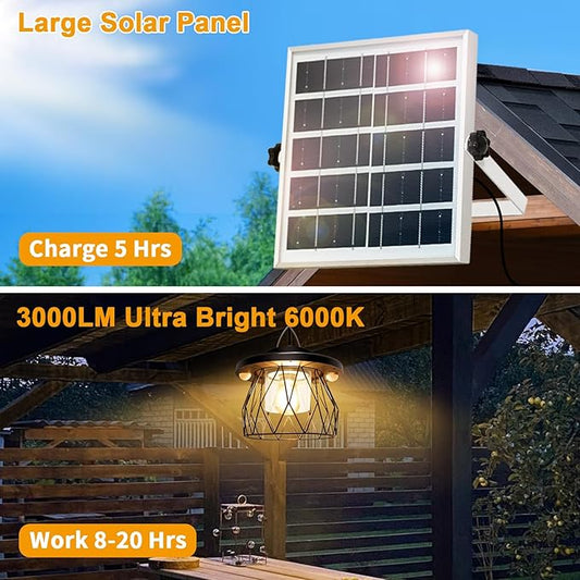 Shed Light Solar Powered, 2 Motion Sensor Lights Outdoor with Remote, Unique Diamond Design Metal Frame Hanging Lantern with Timer, Gazebo Lights for Patio Barn Garage Shop