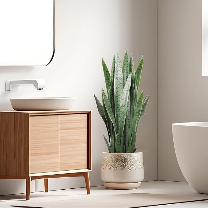 KOL 3FT Artificial Snake Plant, Fake Sansevieria Indoor Outdoor, 28 Thick PE Leaves Lifelike Faux Silk Plants, Home Decor Mother in Law Tongue 35in, Greenery for Office Decoration, Green