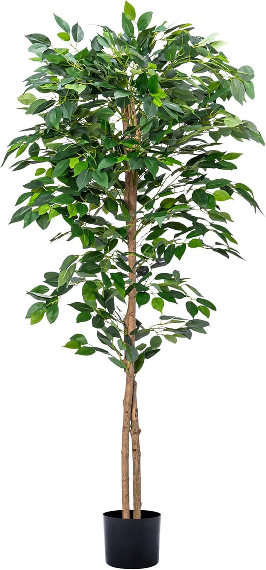 1Pack 5FT Artificial Ficus Tree with Realistic Leaves and Natural Trunk, Faux Ficus Tree with Sturdy Plastic Nursery Pot, Fake Ficus Tree for Office Home Farmhouse for Indoor Outdoor Decor