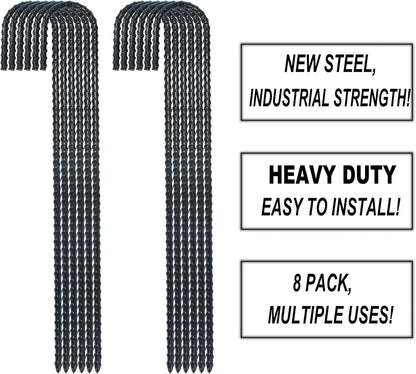 16 Inch Ground Rebar Stakes, J Hook Extra Heavy Duty Rust Proof Coated Steel Ground Anchors with Chisel Point End for Camping Tent and Canopy Tent (8)