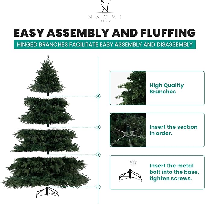 Cynthia 7.5ft Prelit Aritificial Christmas Tree with 3661 Branch Tips, 800 Warm Lights and Metal Stand, 60" Wide Realistic Rustic Christmas Tree with Lights by Naomi Home