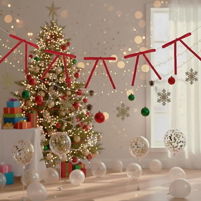 24 Pcs Velvet Christmas Tree Bows Decor, Vintage Wreath Bow for Christmas Garland, Gift Wrapping, Xmas Tree, 3/8'' Wide, 5 * 7 inch (Red)