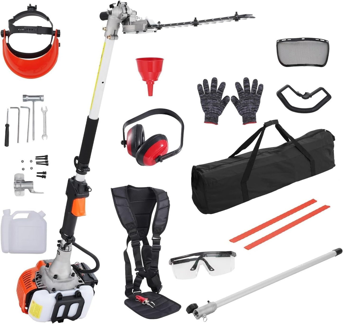 VEVOR Gas Hedge Trimmer 2 Cycle with Extension Pole, 15.7-inch 26cc Gas Powered Pole Hedge Trimmer with Dual Sided Dual Action Blade, Great for Trimming Shrubs, Bushes, w/EPA, CE and EMC Certification