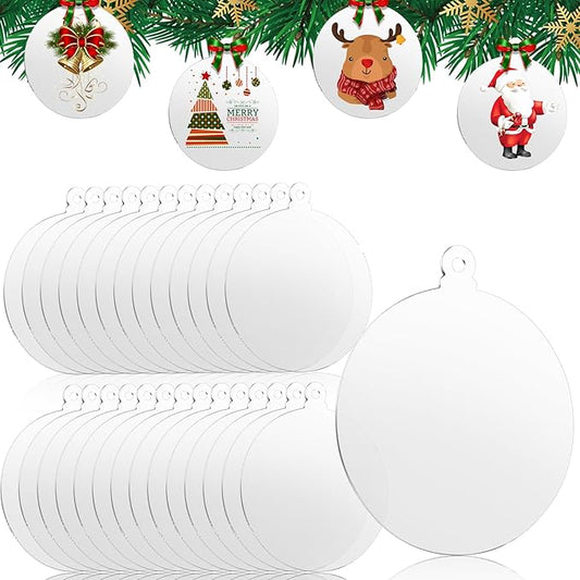 200 Pcs Christmas Acrylic Ornaments, Clear Ornaments DIY Blank Round Acrylic Ornament for Christmas Bauble Tree Decoration Tag Craft (3 Inches)