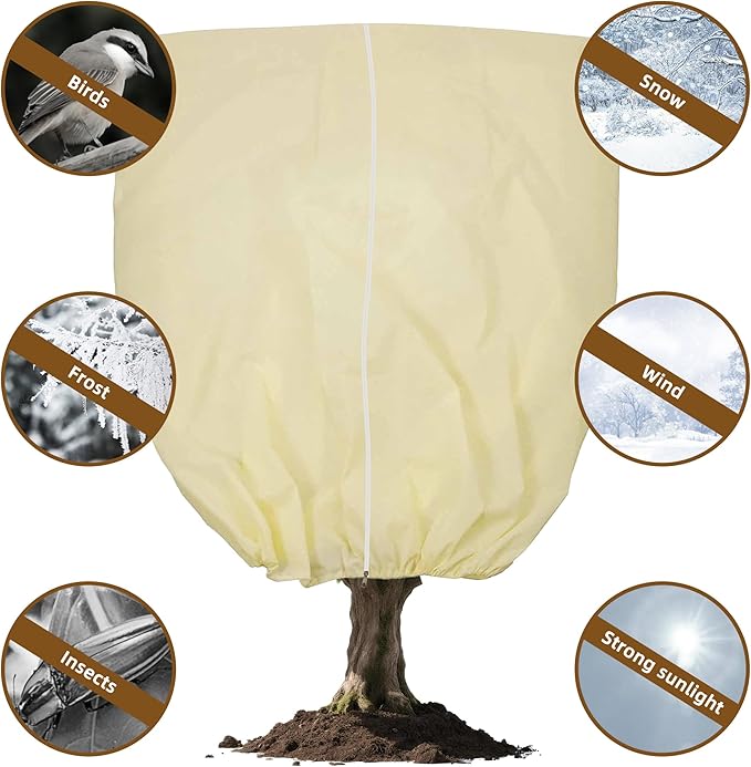 Huge Plant Covers Freeze Protection 95x80 inches 2 Pack,Frost Cloth for Outdoor Plants, 2.5 oz/yd² Thickened Winter Tree Covers with Zipper Drawstring,Frost Blanket from Wind,Pest and Animal.