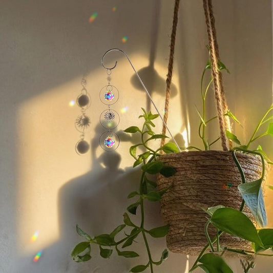 HDCRYSTALGIFTS 4 Pack Small Trellis with Crystal Sun Catchers for Potted Plants Decorations 13.5'' Indoor Plant Stake Suncatcher Accessories for Home Window Garden, Sliver