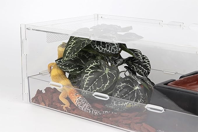 Reptile Plants for Terrarium, Ball Python Tank Decor Accessories fit Bearded Dragon Crested Leopard Gecko Lizard Chameleon Snake Frog Tortoise Hermit Crab - Fake Anthurium Crystallinum