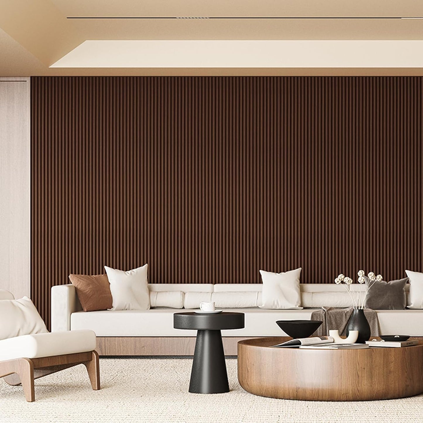 Art3d Fluted Wood Panel for Wall and Ceiling, Beaded Accent molding for Home Decoration, Pack of 4pcs + 1pc End-Trim, Size 108 x 5.7in.- Beaded Smoked Oak