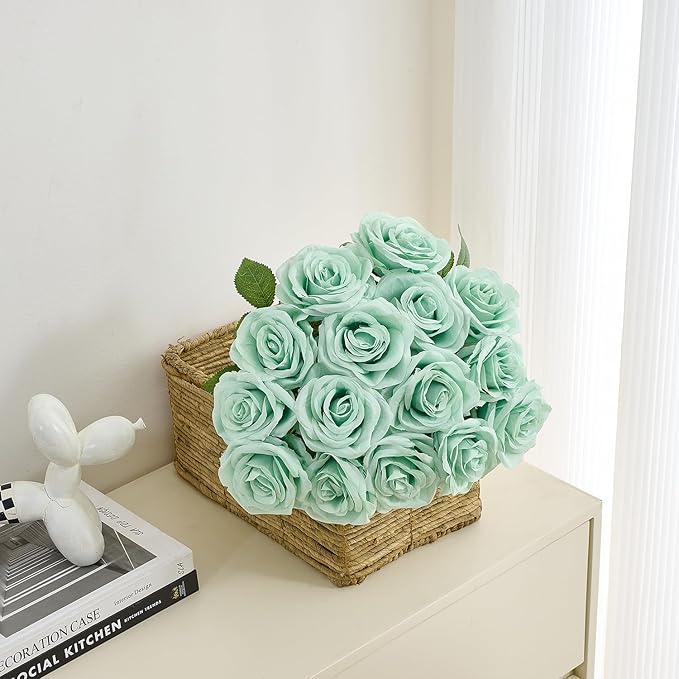 15pcs Fake Roses Artificial Silk Flowers Faux Rose Flower Long Stems Bouquet for Arrangement Wedding Centerpiece Party Home Kitchen Decor