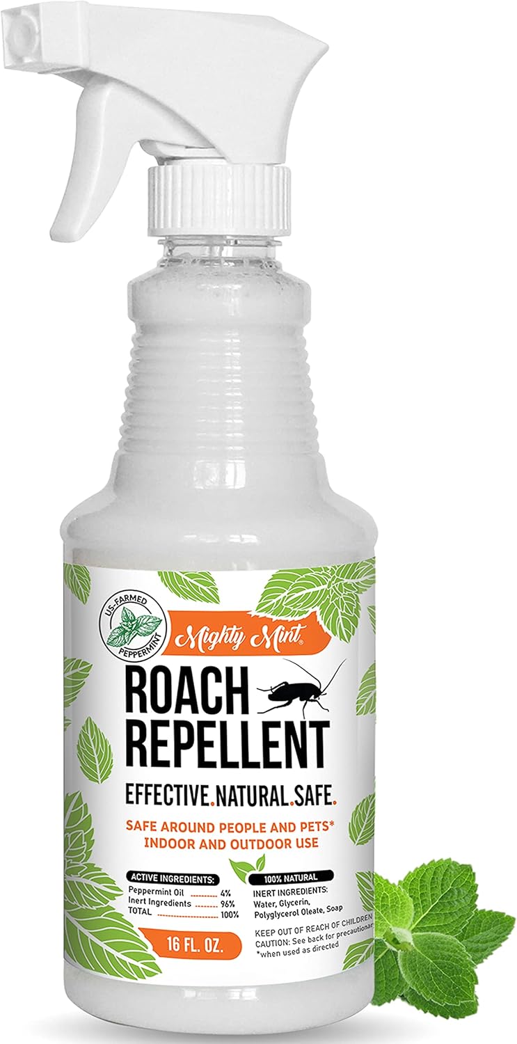 Mighty Mint Peppermint Oil Roach Repellent Spray – Natural Cockroach Killer for Indoor & Outdoor Use – Plant-Based Insect & Pest Control – 16 oz