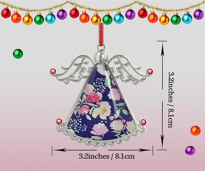 XUTAI Angel Christmas Tree Ornaments Christmas Ornament Gorgeous Watercolor Pink Flowers Glass Christmas Hanging Angel Glass Pendant for Holiday Decoration