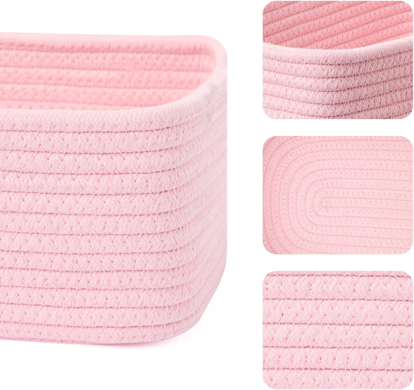 Small Storage Baskets for Organizing | Closet Organizer Bins | Shelf Toy Basket | Woven Rope Baskets | Cube Decorative Box | Shallow Basket | 11.5x7.5x4.7” | 4 Packs Light Pink