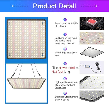 2 Pack LED Grow Light Panel 200W Lamp for Indoor Plants, Sun Like with White Blue Red UV IR LEDs for 4x4ft Coverage Grow Tent Greenhouse Veg and Bloom Seedlings Hydroponics