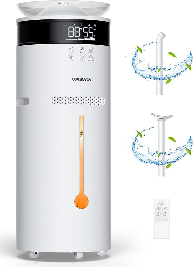 VAGKRI 18L Humidifier Large Room, for 2000 sq ft whole house humidifiers, 5 Mist Levels, 24H Timer, Auto Mode, Top Fill With 2 Extended Tube Quiet Cool Mist Humidifiers for Bedroom Home Baby Plant