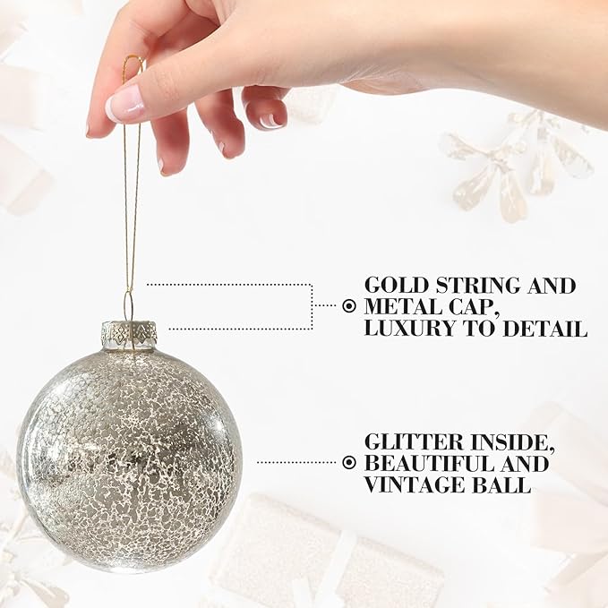 Christmas Ball Ornaments Set of 12pcs-3.15” Silver Mercury Glass Xmas Hanging Ball Decorations for Christmas Tree, Elegant Shiny Xmas Ornaments for New Year Thanksgiving Birthdays Holiday Party