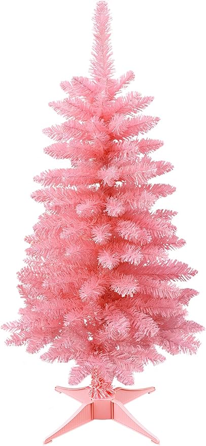 3FT Tabletop Mini Christmas Tree, Artificial Small Christmas Tree for Home, Desk, Office, and Xmas Party Holiday Décor, Easy Assembly, Pink