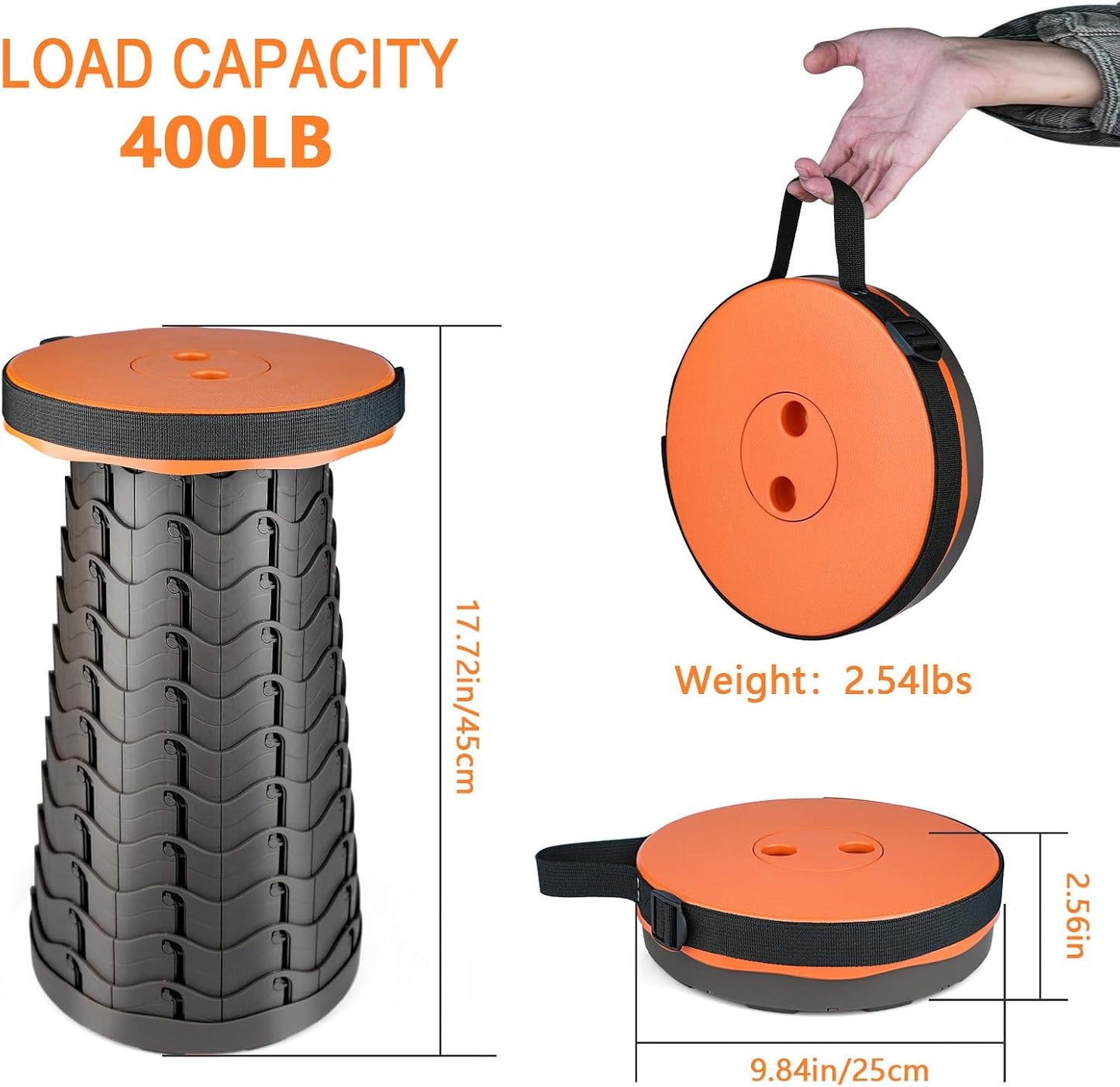 Boreeman Upgraded Folding Stool Lightweight Yet More Sturdy with Load Capacity 400lbs Portable Collapsible Stool for Camping Fishing Hiking BBQ (Orange)