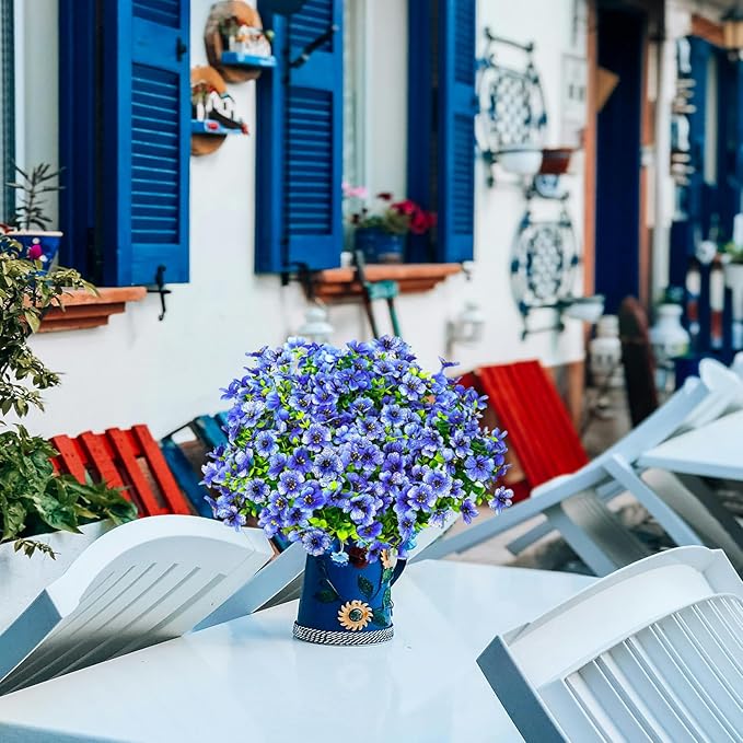 14 Bundles Fake Mums Fake Plants Artificial Mums for Outdoors Artificial Flowers for Yard Porch Home Garden Fall Indoor Outdoor Decor(Blue)