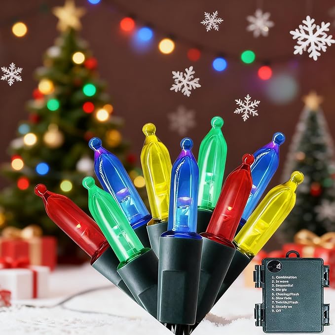 Christmas Lights Battery Operated - 17 FT 50 LED Mini Lights with 8 Modes, Waterproof Tree Light for Xmas Christmas Garland Bedroom Outdoor Indoor Holiday Party Garden Decor, Multicolor
