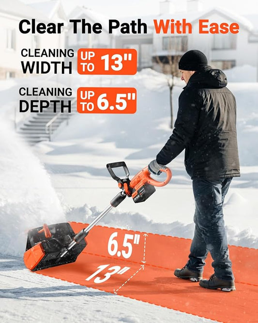 VOLTASK Cordless Snow Shovel Brushless, 24V 13 Inch Cordless Snow Blower, Electric Snow Shovel with Directional Plate & Adjustable Front Handle (4-Ah Battery & Quick Charger Included)