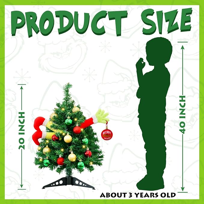 Small Christmas Tree Mini Christmas Tree with LED Lights Arms and Legs Tabletop Decoration Ornaments for Indoor Home Party Decor