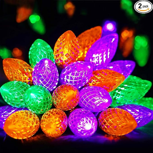 2-Pack C9 Halloween String Lights Plug in, 66 FT 100 LED Halloween Lights Connectable with 8 Modes & Timer, Waterproof Fairy Twinkle Light Indoor Outdoor for Tree Yard Decor (Orange Purple and Green)