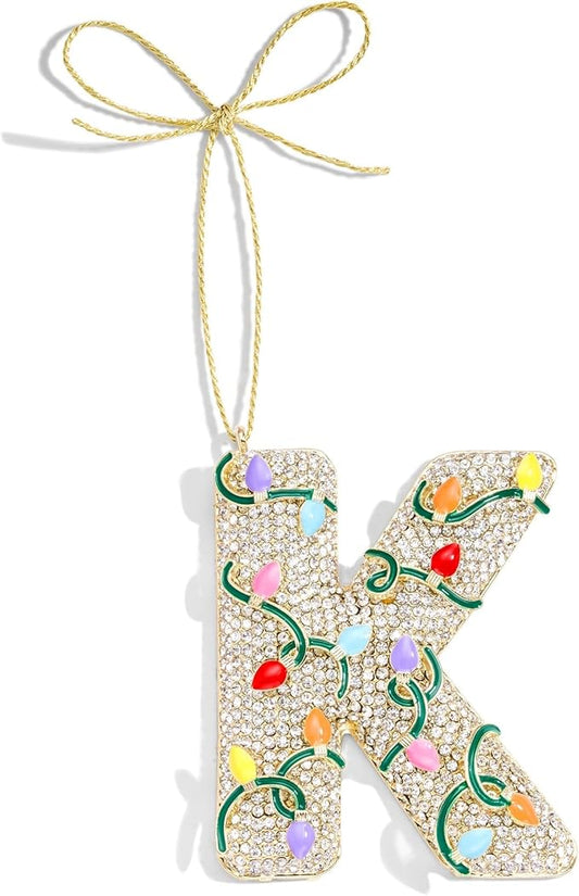 2025 Christmas Initial Ornaments,Letter K Ornaments for Xmas Tree,Hanging Christmas Ornament Gift for Mother Friends Sister Wife Grandma Women Men