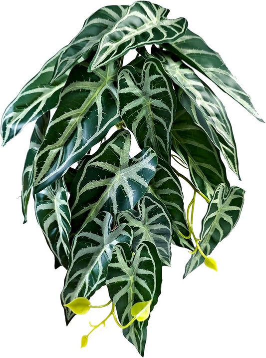 Woyrise Reptile Plants, Terrarium Hanging Plant Vines, Artificial Leaves with Suction Cup, Bearded Dragon Tank Accessories for Gecko Lizard Snake Frog Tortoise Decorations - Alocasia Velvet