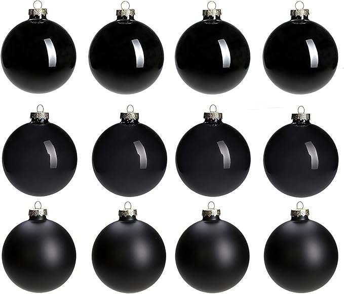 Black Glass Christmas Ball Ornaments for Christmas Tree, 2.36” Christmas Hanging Ornaments Set of 12 Xmas Baubles for Holiday Party Xmas Tree Decorations Gifts