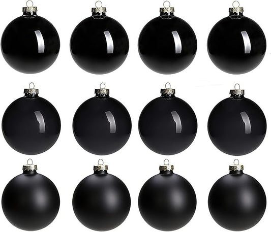 Black Glass Christmas Ball Ornaments for Christmas Tree, 2.36” Christmas Hanging Ornaments Set of 12 Xmas Baubles for Holiday Party Xmas Tree Decorations Gifts