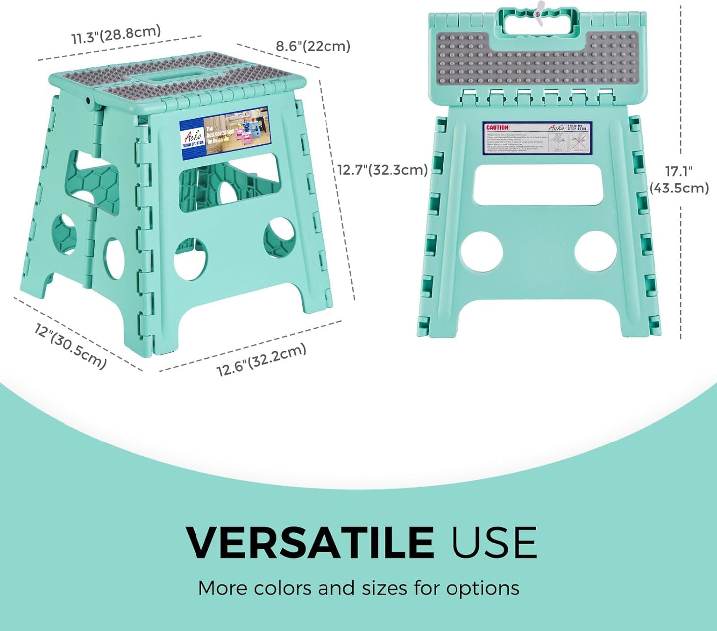 ACKO Folding Step Stool 13 Inch Stool Heavy Duty Plastic Foldable Step Stools for Kids, Stepping Stool with Handle, Folding Stool Suitable for Kitchen Hold Up to 300 LB (Teal 1PC)