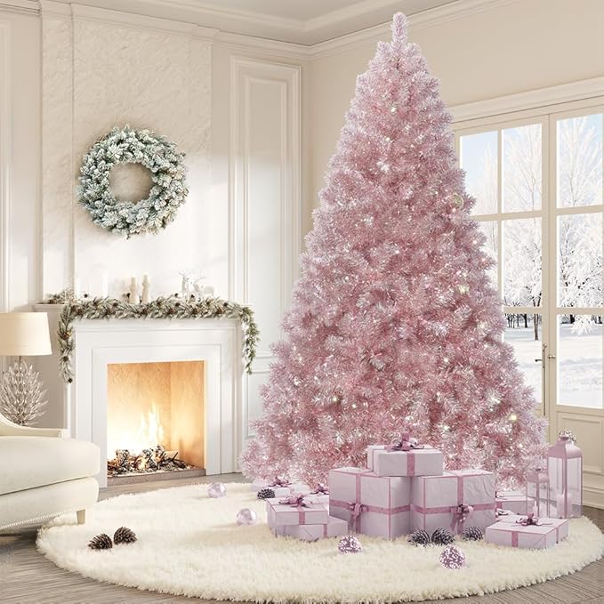 GAOMON 7.5Ft Christmas Tree, Rose Gold Artificial Full Prelighted Christmas Tree with Sturdy Metal Stand & Realistic Branch Tips, Skinny Xmas Holiday Decoration for Christmas, Home, Office, Rose Gold